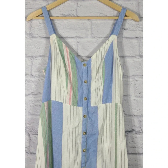 SO Midi Sundress Juniors Size Small Buttons Wide Thin Stripes Smocked Back Rayon - Picture 2 of 5